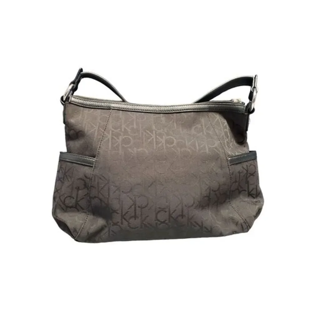 Calvin Klein Hobo Bag Womens Black Canvas‎ Shoulder Strap Silver Hardware